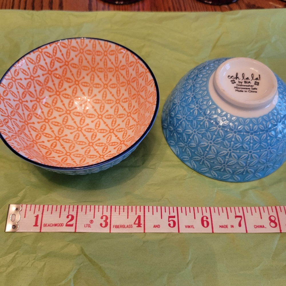 BIA Rice Ramen Cereal Soup Ice Cream Bowls ~ Blue & Orange ~ Pretty! ~ Like New! - Picture 14 of 16
